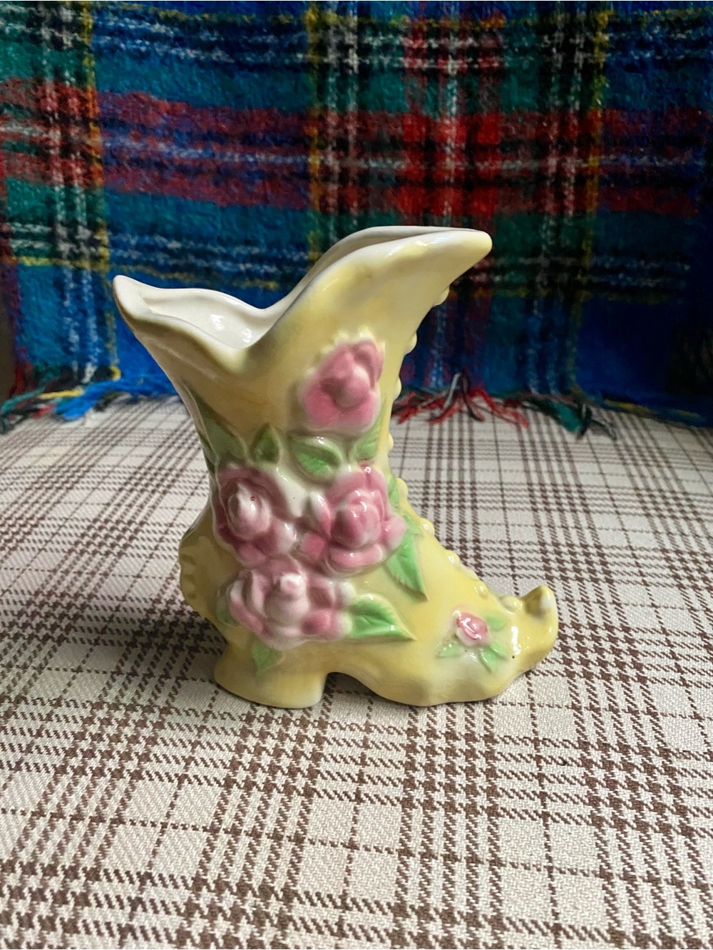 Yellow Floral Ceramic Boot Vase - Unbranded